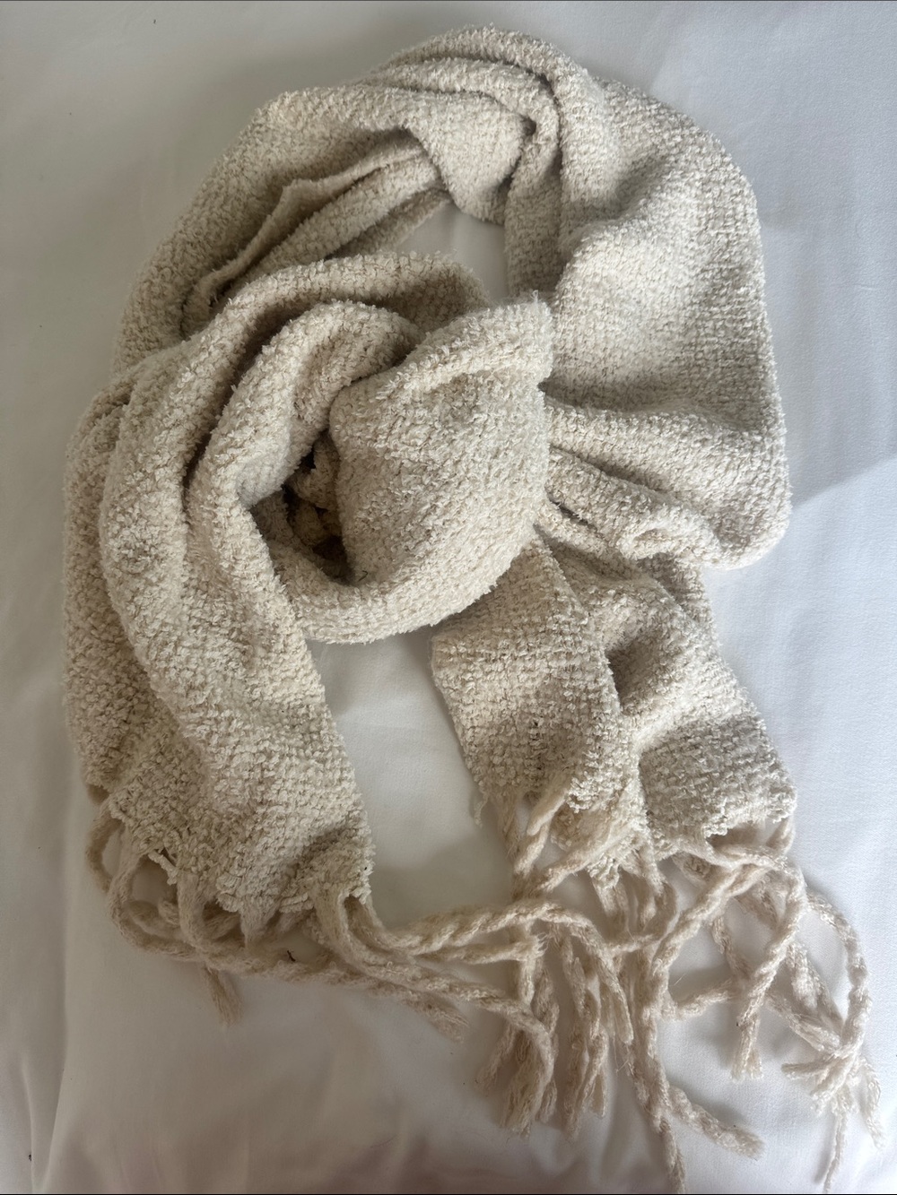 Ivory Bouclé Fringe Scarf FREE PEOPLE